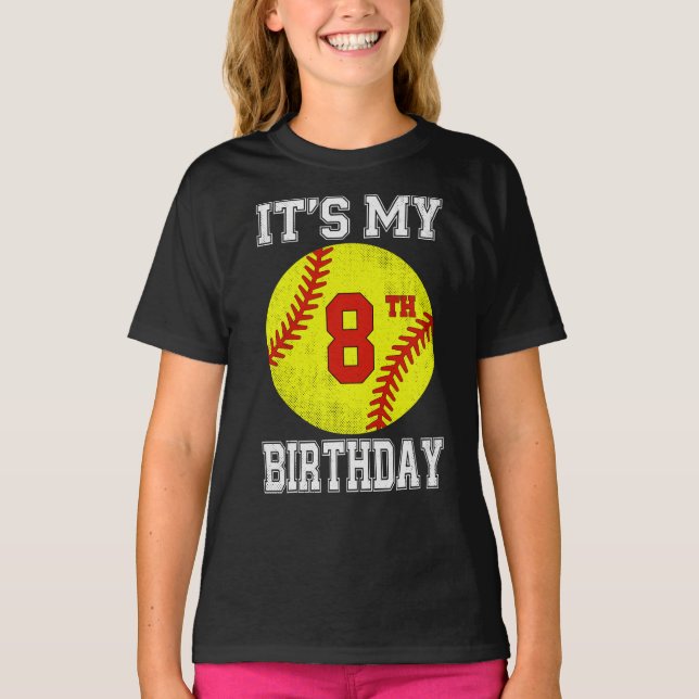  It's My 8th Birthday Girl Softball 8 Year Old T-Shirt (Front)