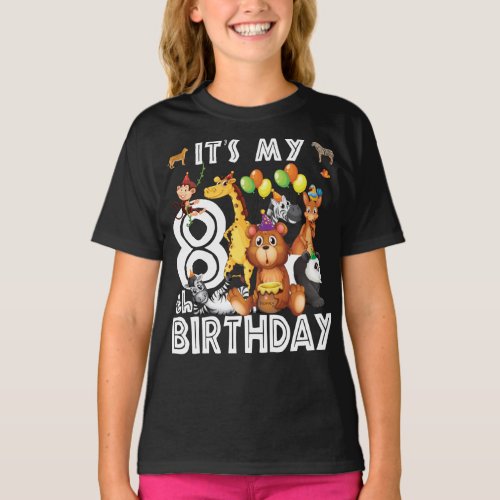 Its My 8th Birthday Safari Jungle Animals Lover T_Shirt