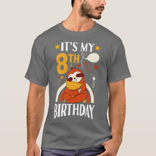 Its My 8th Birthday Sloth T_Shirt
