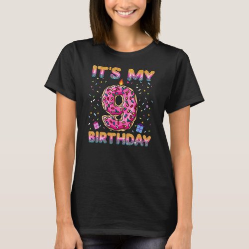 Its My 9th Birthday 9 Years Old Funny Donut Kids T_Shirt