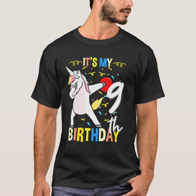 Its My 9th Birthday Dabbing Unicorn Bowling T-Shirt (Front)