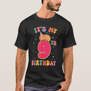 Its My 9th Birthday Donut Lover Cute Capybaras Kid T-Shirt
