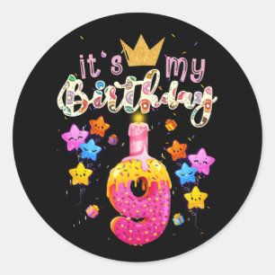It's My 9th Birthday Doughnut Happy 9 Years Old Classic Round Sticker