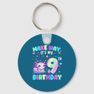 It's My 9th Birthday Girl Cute Axolotl 9 Year Old  Keychain