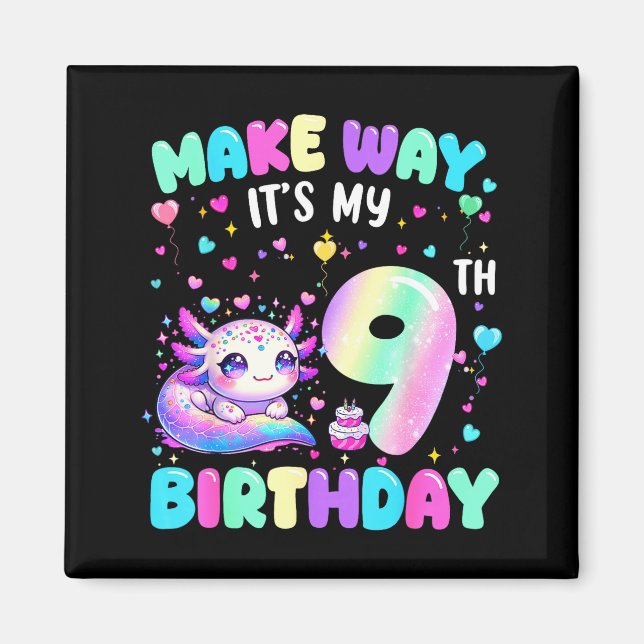 It's My 9th Birthday Girl Cute Axolotl 9 Year Old  Magnet (Front)