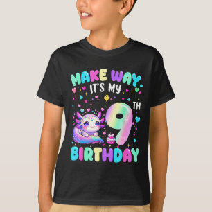 It's My 9th Birthday Girl Cute Axolotl 9 Year Old  T-Shirt