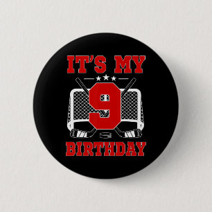It's My 9th Birthday Girl Ice Hockey Theme 9 Year  Button