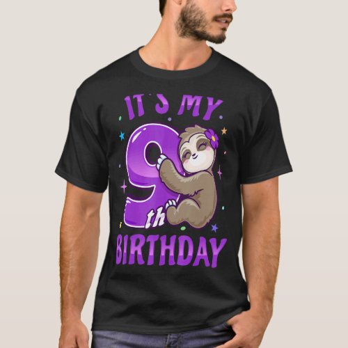 Its My 9th Birthday Purple Sloth Girl Nine Bday Th T_Shirt