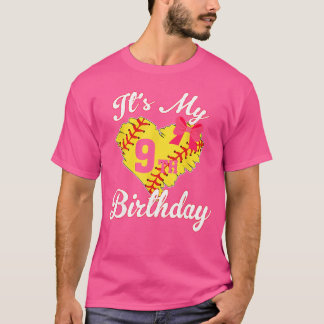 Its My 9th Birthday Softball Girl 9 Years Old fami T-Shirt