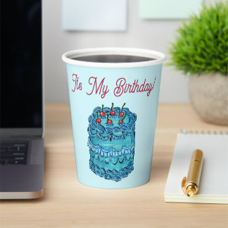 It's My Birthday! Blue Cake Paper Cup with Lid