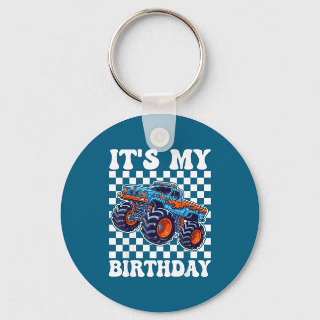 It's My Birthday Boy Monster Truck Bday Party Kids Keychain (Front)