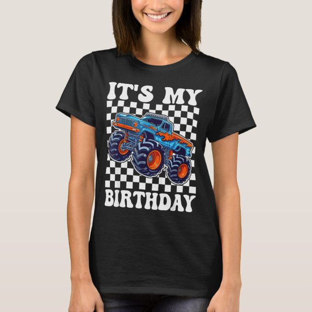It's My Birthday Boy Monster Truck Bday Party Kids T-Shirt (Front)