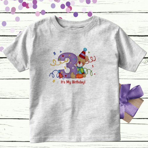 Its My Birthday Cute Bear Age 3 Toddler T_shirt