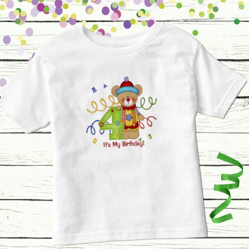 Its My Birthday Cute Bear Age 4 Toddler T_shirt