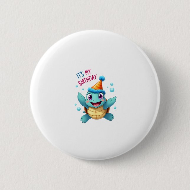 It's My Birthday Cute Sea Turtle Ocean Birthday Pa Button (Front)