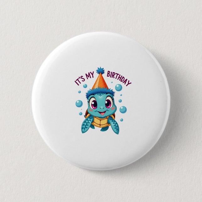 It's My Birthday Cute Sea Turtle Ocean Birthday Pa Button (Front)