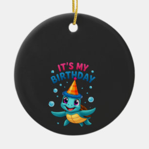 It's My Birthday Cute Sea Turtle Ocean Birthday Pa Ceramic Ornament