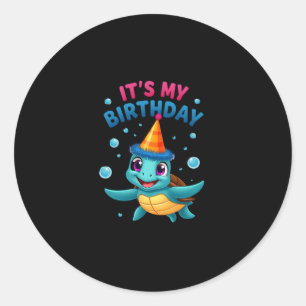 It's My Birthday Cute Sea Turtle Ocean Birthday Pa Classic Round Sticker