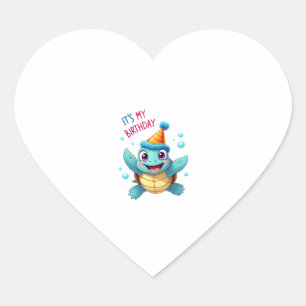 It's My Birthday Cute Sea Turtle Ocean Birthday Pa Heart Sticker