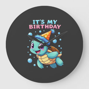 It's My Birthday Cute Sea Turtle Ocean Birthday Pa Large Clock