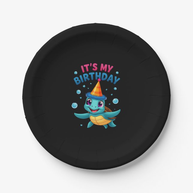 It's My Birthday Cute Sea Turtle Ocean Birthday Pa Paper Plates (Front)