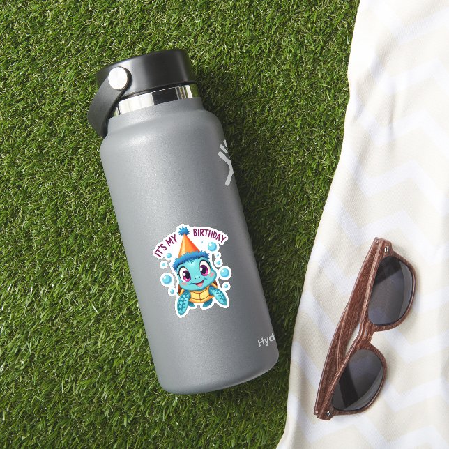 It's My Birthday Cute Sea Turtle Ocean Birthday Pa Sticker (HydroFlask Insitu)