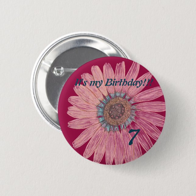 It's my Birthday!! Flower 7th Birthday Button (Front & Back)