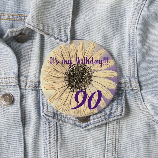 It's my Birthday!! Flower 90th Birthday Button (In Situ)