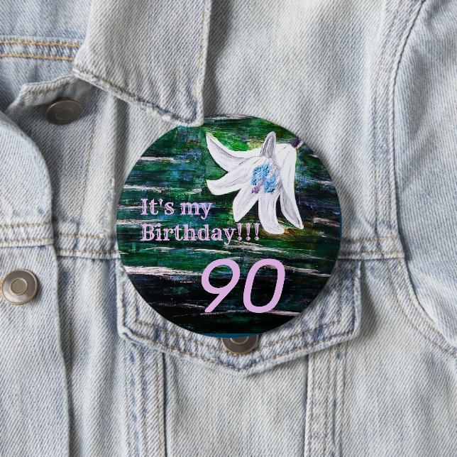It's my Birthday!! Flower 90th Birthday Button (In Situ)