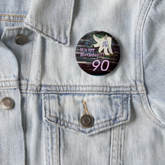 It's my Birthday!! Flower 90th Birthday Button (In Situ)
