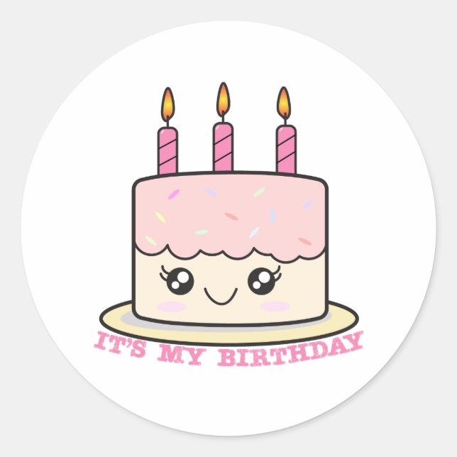 It's My Birthday Pink Cake Sticker (Front)