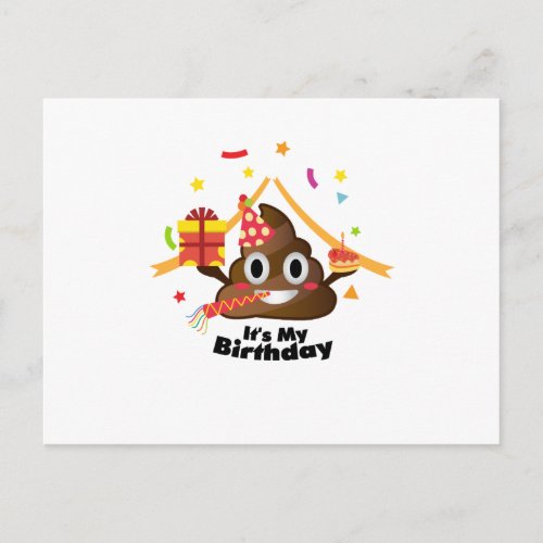 Its My Birthday Poop Emoji  kids Boy Girl Party Invitation Postcard