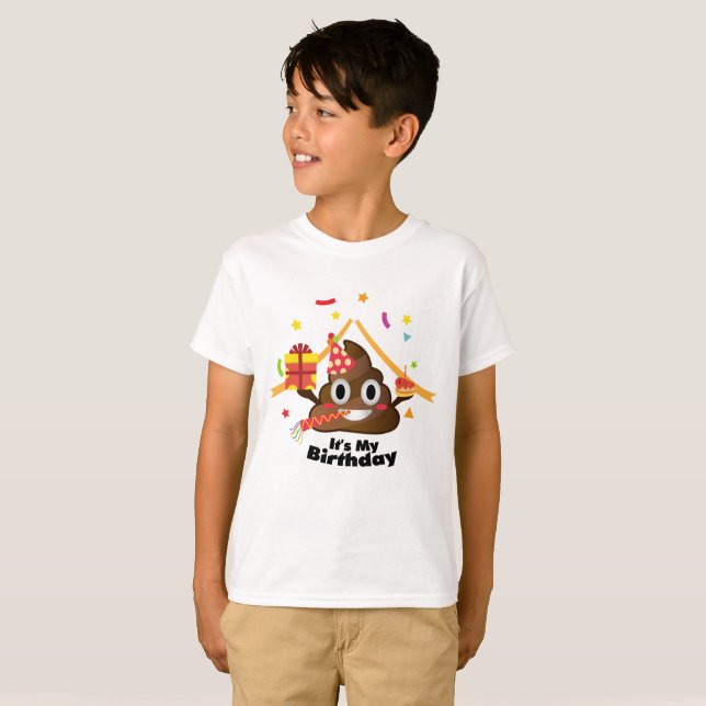 It's My Birthday Poop Emoji  kids Boy Party T-Shirt (Front Full)