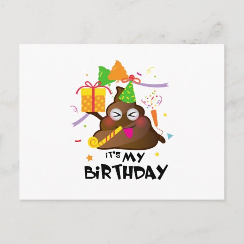 Its My Birthday Poop Emoji  kids Girl Party Invitation Postcard