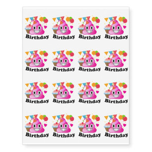 It's My Birthday Poop Emoji kids Girl Party Temporary Tattoos