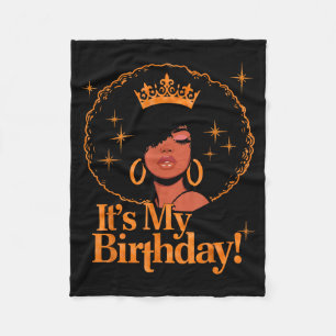 Its My Birthday Queen African American Afro Black Fleece Blanket
