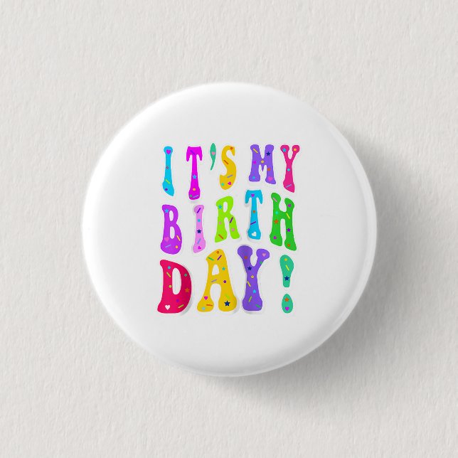 It's My Birthday Retro Groovy For Girls  Button (Front)