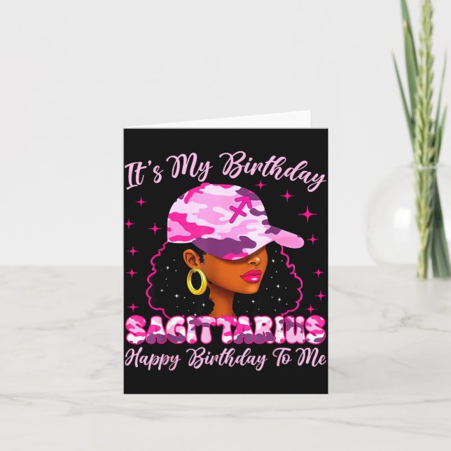 It's My Birthday Sagittarius Black Woman Nk Camo  Card (Front)