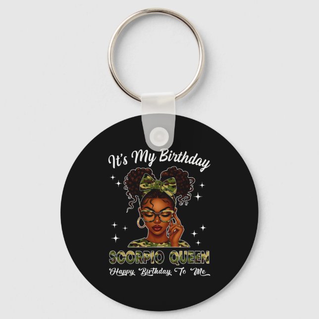 It's My Birthday Scoro Queen Camo Bow Afro Black G Keychain (Front)