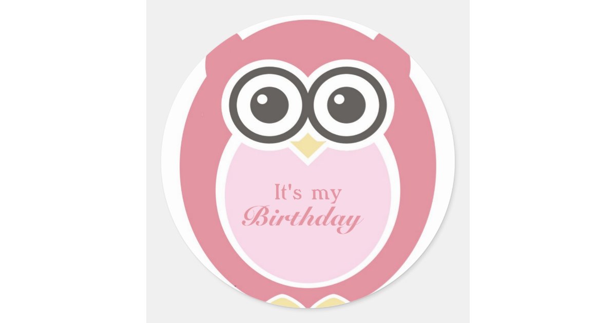 It S My Birthday Stickers Cute Pink Owl Cartoon Zazzle Com