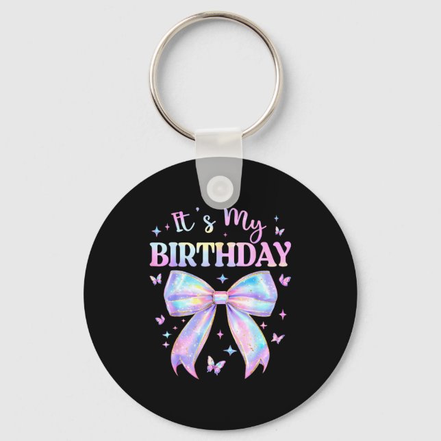 It's My Birthday Tie Dye Coquette Bow Butterfly Bi Keychain (Front)