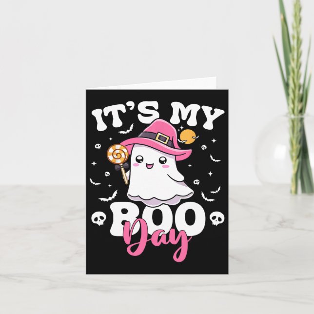Its My Boo Day Cute Halloween Birthday Ghost Boy G Card (Front)
