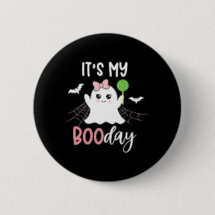 Its My Boo Day Cute Halloween Birthday Ghost Pink  Button