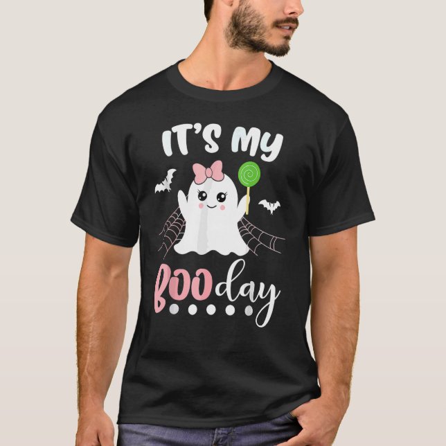 Its My Boo Day Cute Halloween Birthday Ghost Pink  T-Shirt (Front)