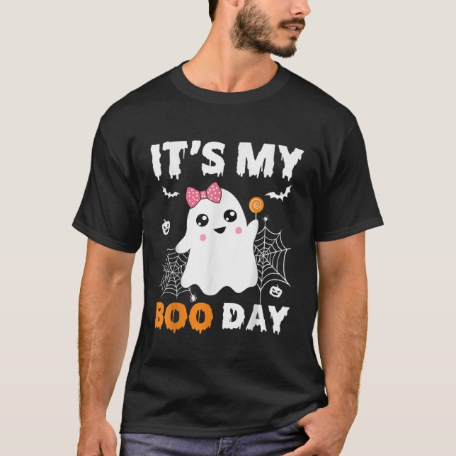 Its My Boo Day Shirt Halloween Birthday Ghost Pink (Front)