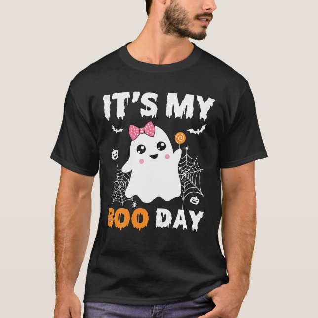 Its My Boo Day Shirt Halloween Birthday Ghost Pink (Front)
