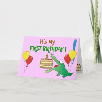 It's My First Birthday! Cute Green Crocodile Cards by goodmoments at Zazzle
