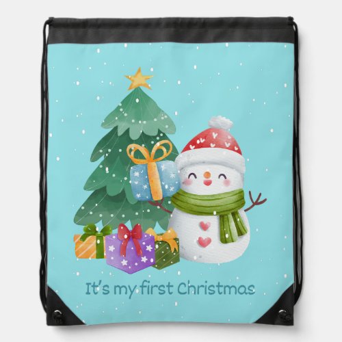 Its My First Christmas  Drawstring Bag