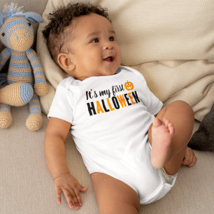 Its My First Halloween Modern Orange Black Baby Bodysuit