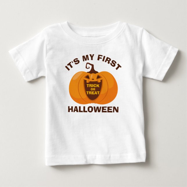 It's my First Halloween Trick or Treat Pumpkin Baby T-Shirt (Front)